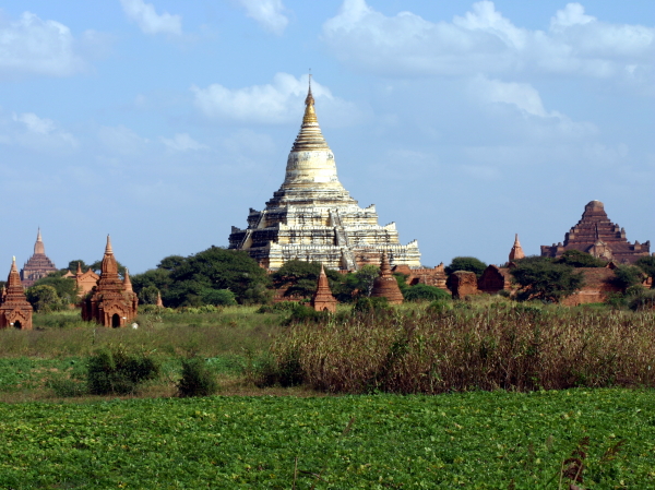 Ancient Buddhist monuments dotting the countryside around Bagan in Burma