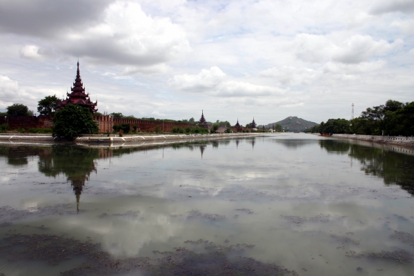 Mandalay Palace, with the temple-studded hill in the background