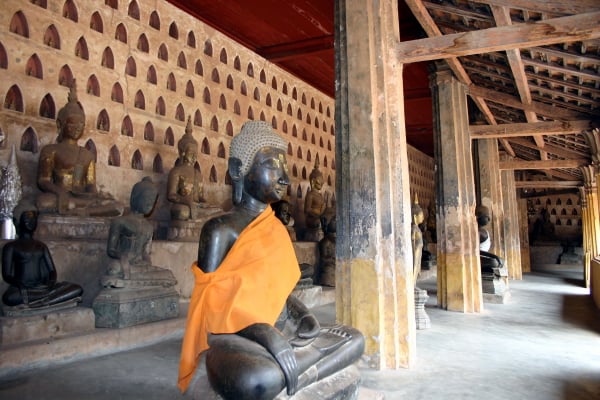 The cloister of Wat Sisaket, with its many large Buddha images and myriad small niches for smaller images